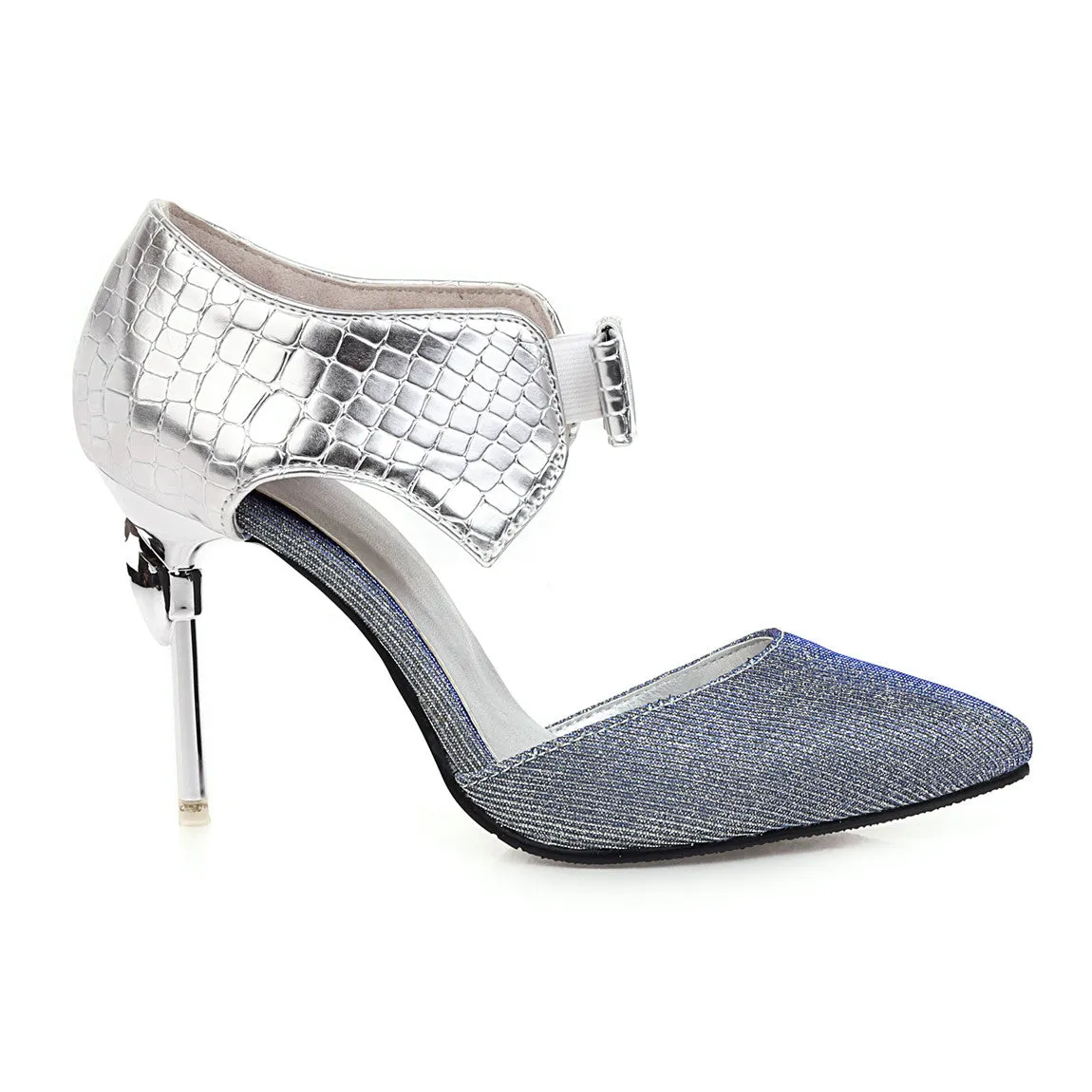 Bigsizeheels Trendy Slip-On Heel Covering Stiletto Heel Low-Cut Upper Sandals - Silver
