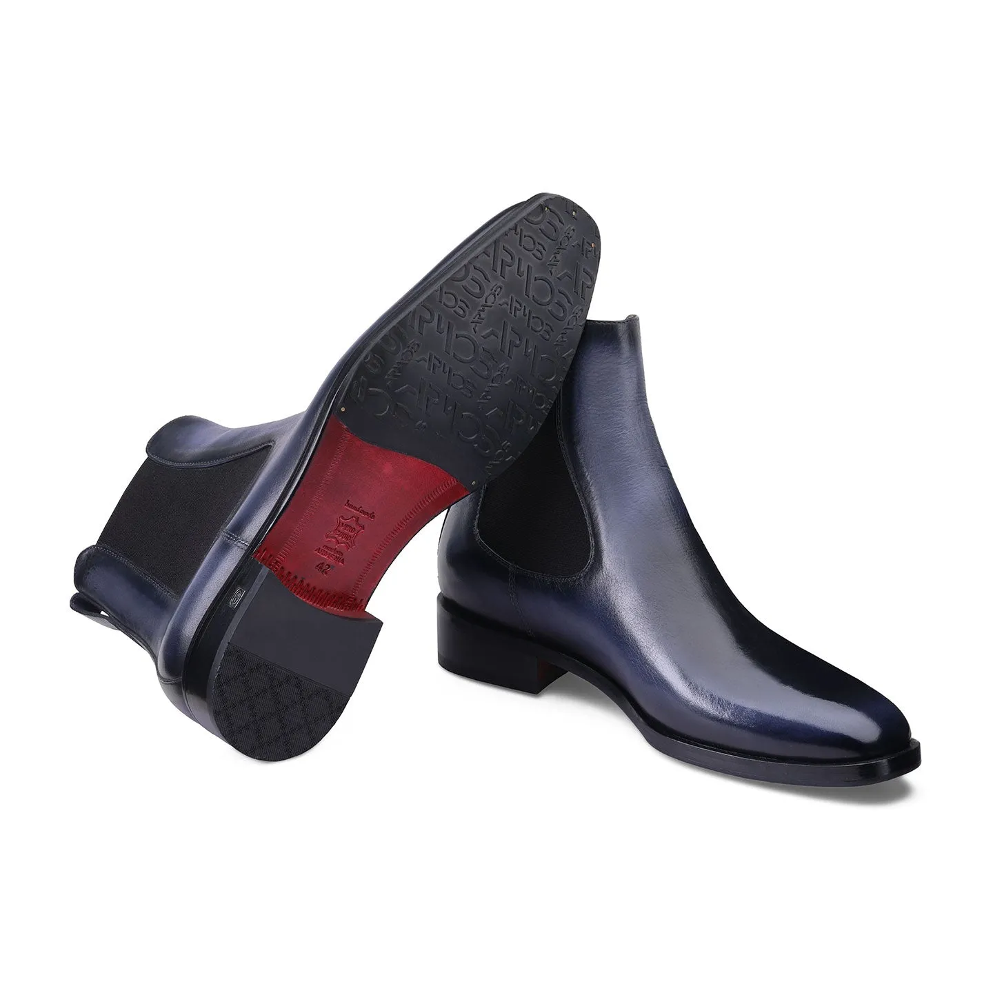 Blue Patina Leather Chelsea Boots