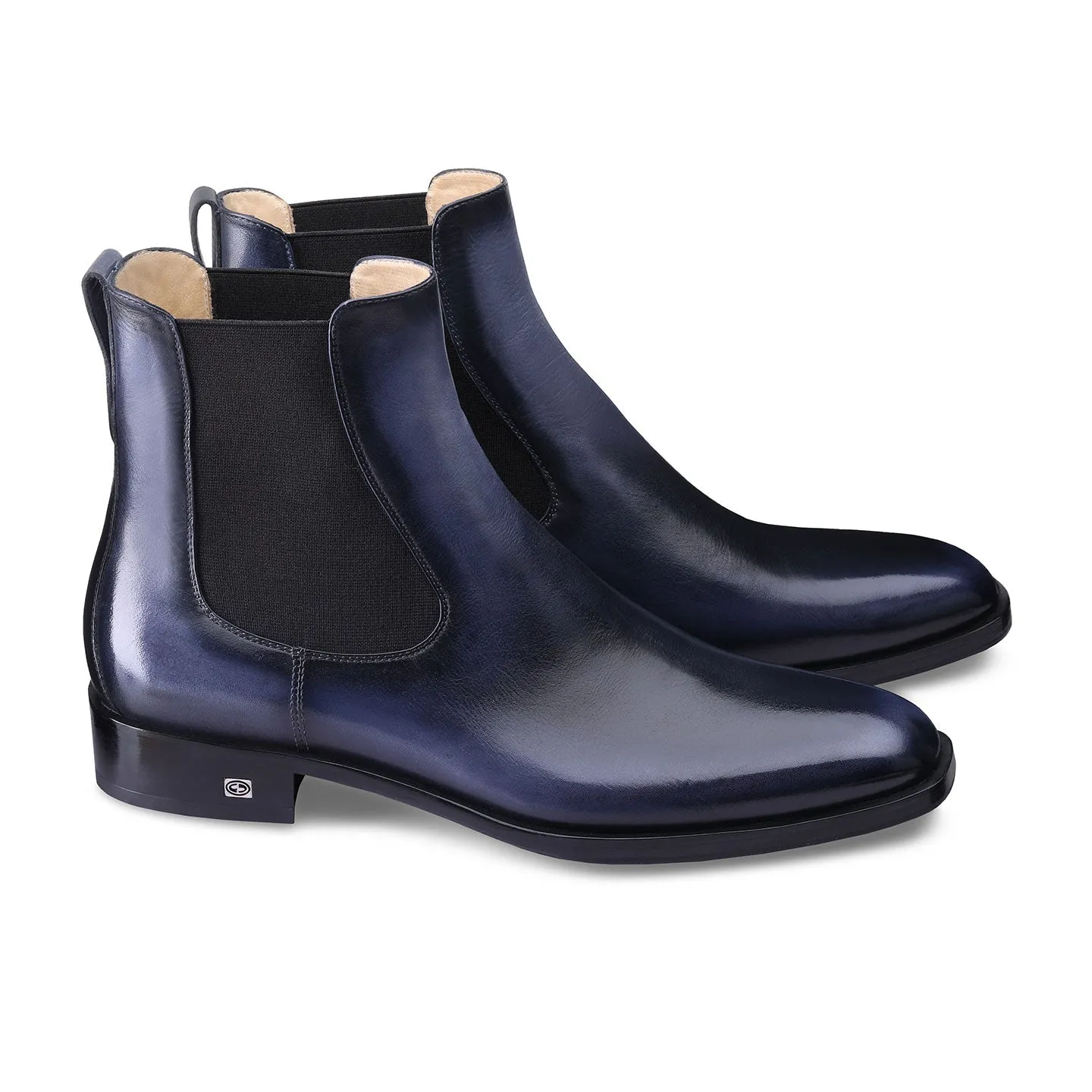 Blue Patina Leather Chelsea Boots