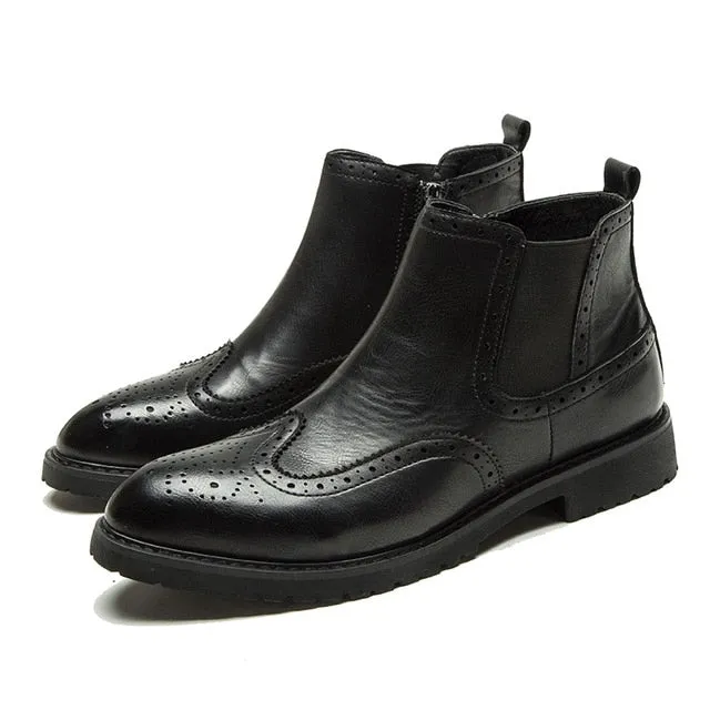 Double Zipper Casual Leather Luxury Brogue Men's Designer Business Brand Formal Chelsea Dress Shoes – Ankle Boots Footwear