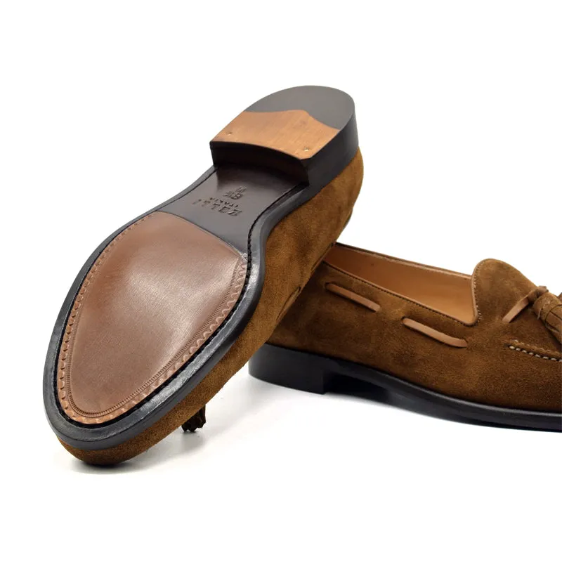 Franco Sueded Italian Calfskin Tassel Loafer in Tobacco by Zelli Italia