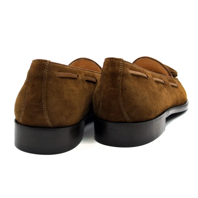 Franco Sueded Italian Calfskin Tassel Loafer in Tobacco by Zelli Italia