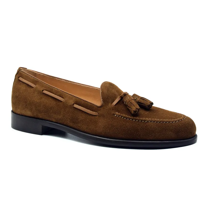 Franco Sueded Italian Calfskin Tassel Loafer in Tobacco by Zelli Italia
