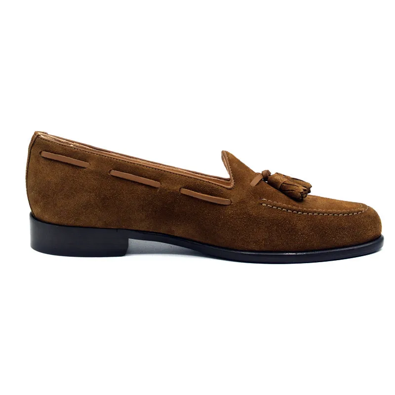 Franco Sueded Italian Calfskin Tassel Loafer in Tobacco by Zelli Italia