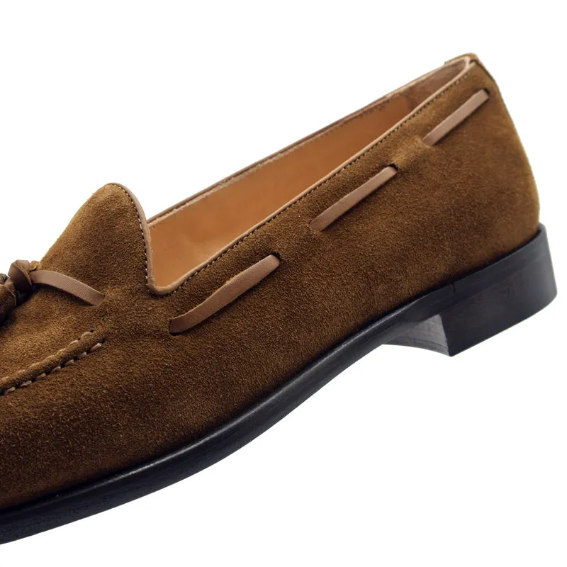 Franco Sueded Italian Calfskin Tassel Loafer in Tobacco by Zelli Italia