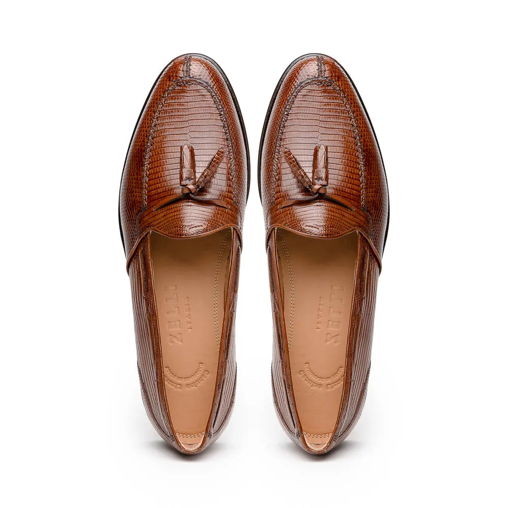 Franco Teju Lizard Tassel Loafer in Cognac by Zelli Italia