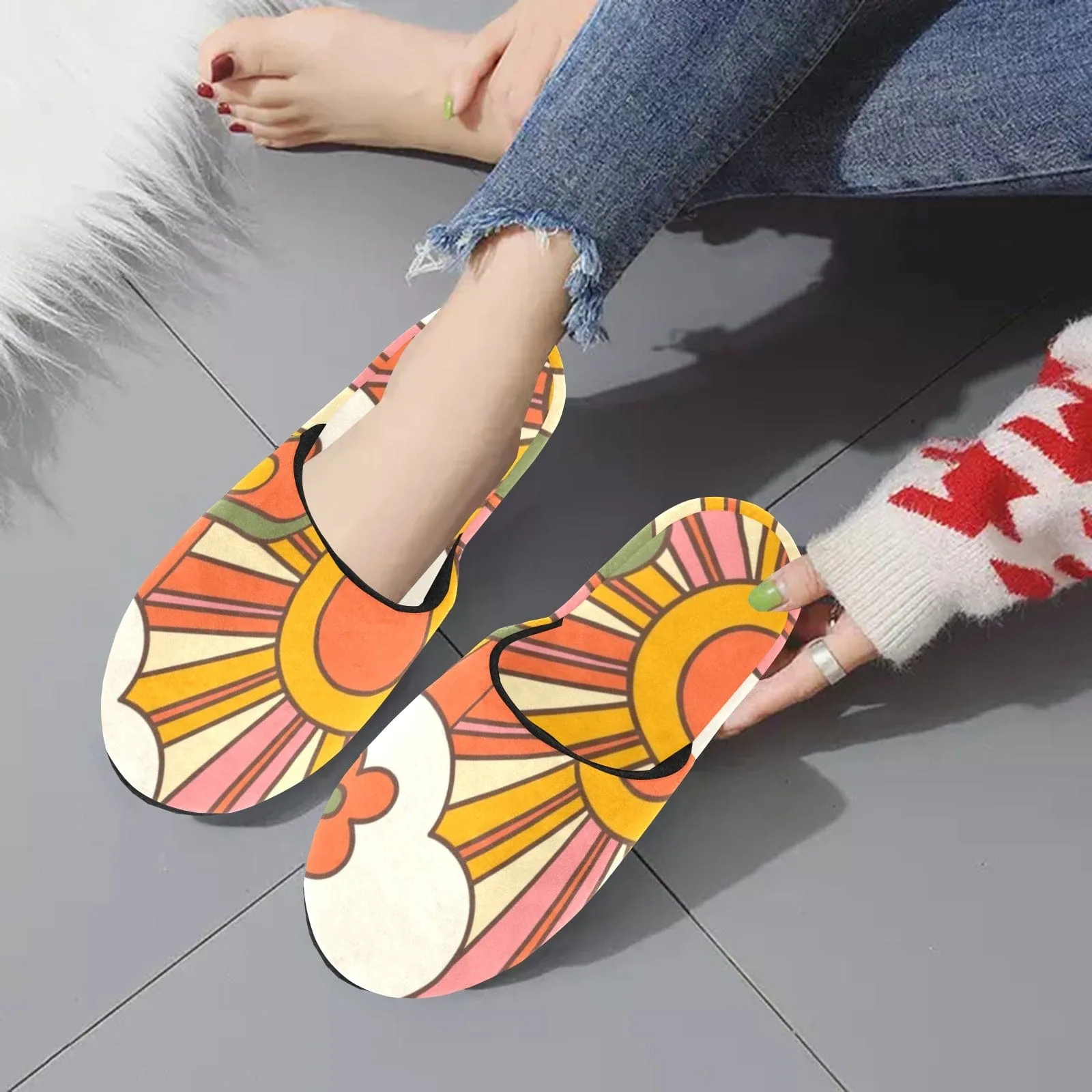 Groovy 70's Style Cozy Plush House Slippers