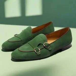 Kyobe Green Suede Monk Strap Loafer