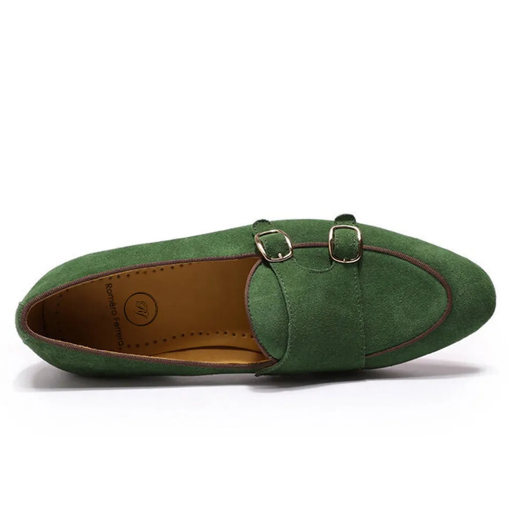 Kyobe Green Suede Monk Strap Loafer