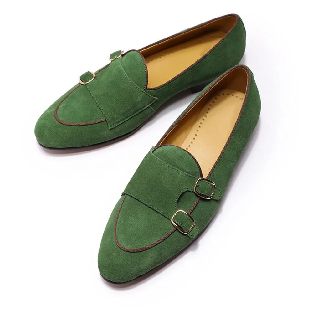 Kyobe Green Suede Monk Strap Loafer