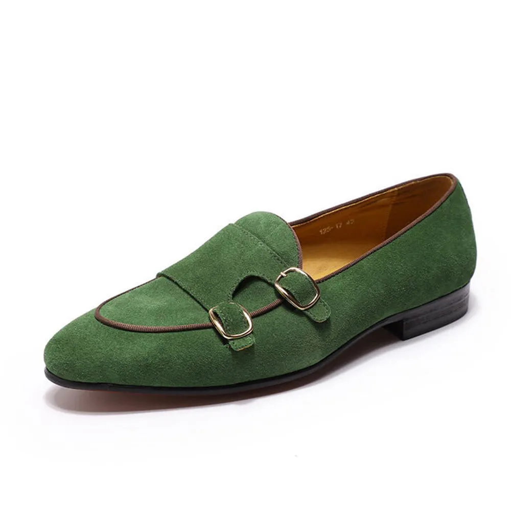 Kyobe Green Suede Monk Strap Loafer