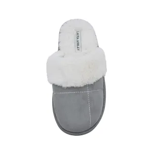 Laura Ashley Ladies Micro Suede Scuff Slipper with Plush Collar, Light Grey, S