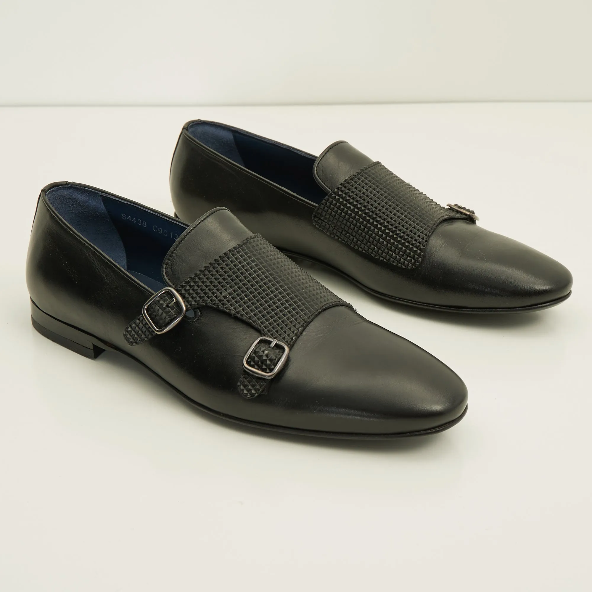 Leather Double Monk Strap Shoes - Black