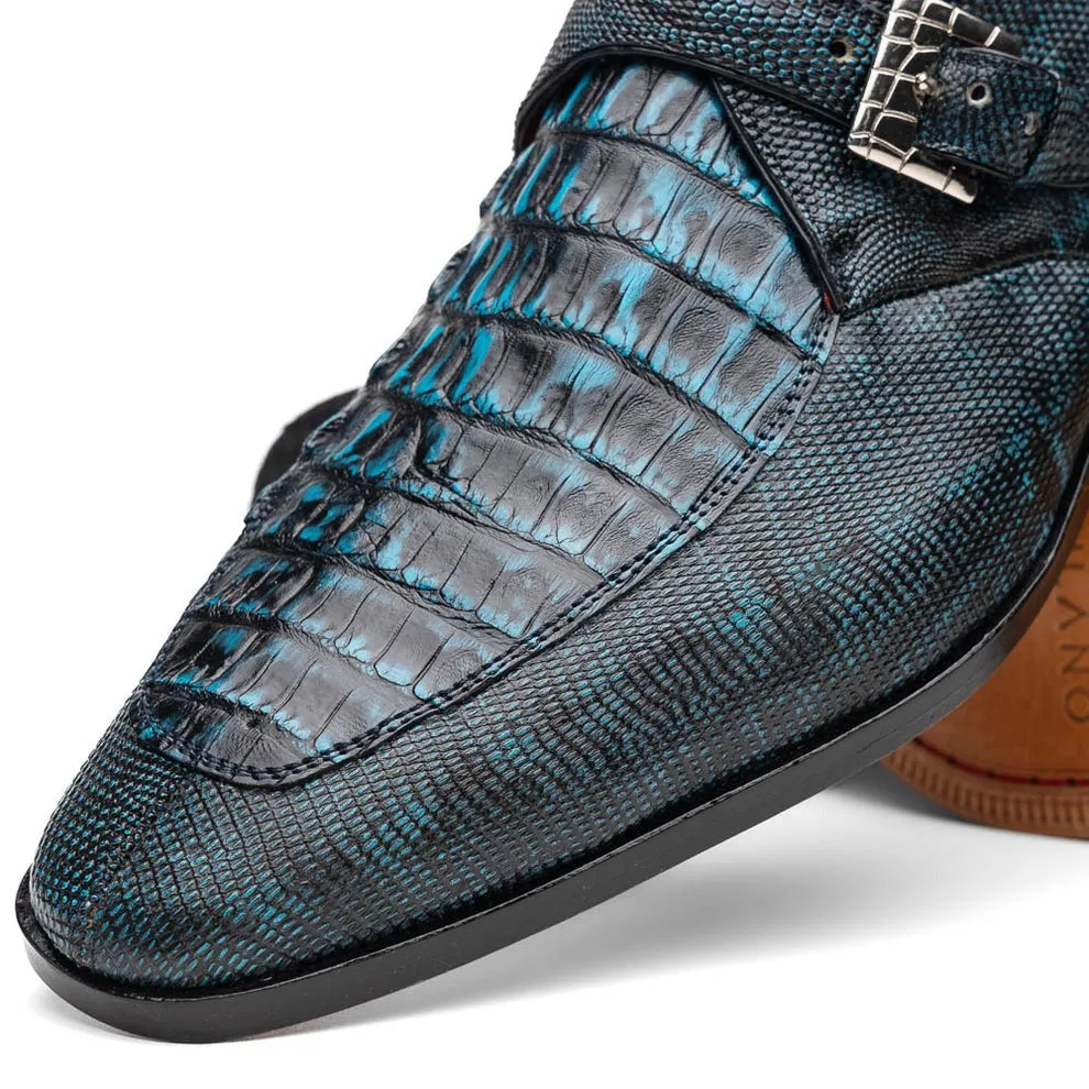 Marco Di Milano Toluca Men's Shoes Exotic Lizard / Crocodile Single Monk-Strap Loafers (MDM1126)