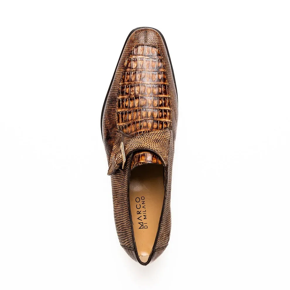 Marco Di Milano Toluca Men's Shoes Exotic Lizard / Crocodile Single Monk-Strap Loafers (MDM1126)