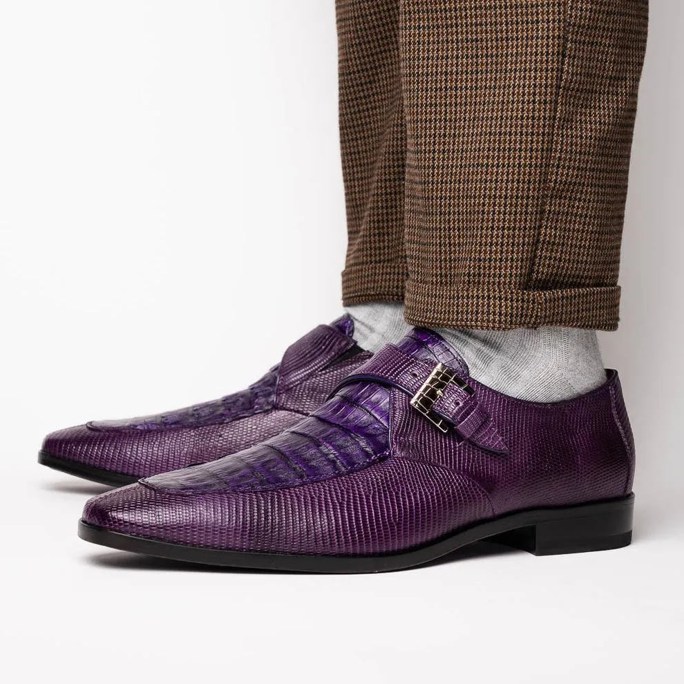 Marco Di Milano Toluca Men's Shoes Exotic Lizard / Crocodile Single Monk-Strap Loafers (MDM1126)