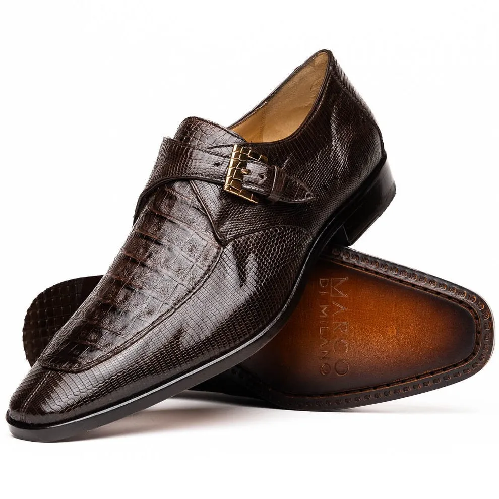 Marco Di Milano Toluca Men's Shoes Exotic Lizard / Crocodile Single Monk-Strap Loafers (MDM1126)