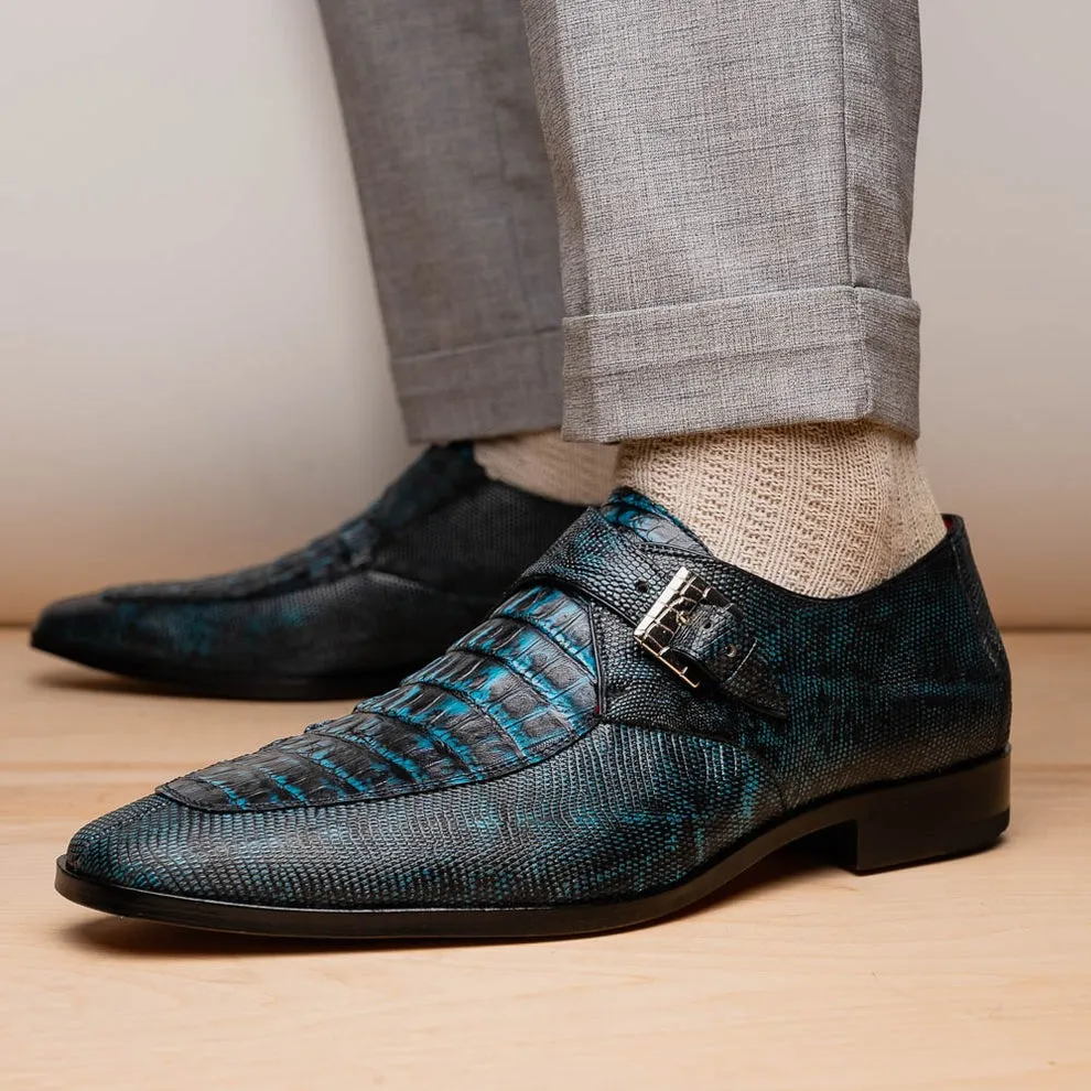 Marco Di Milano Toluca Men's Shoes Exotic Lizard / Crocodile Single Monk-Strap Loafers (MDM1126)