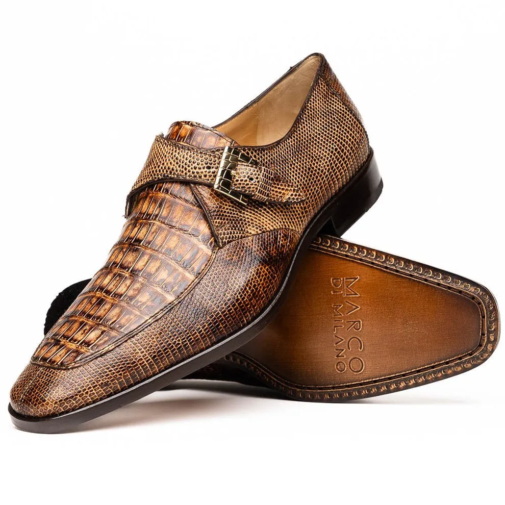 Marco Di Milano Toluca Men's Shoes Exotic Lizard / Crocodile Single Monk-Strap Loafers (MDM1126)