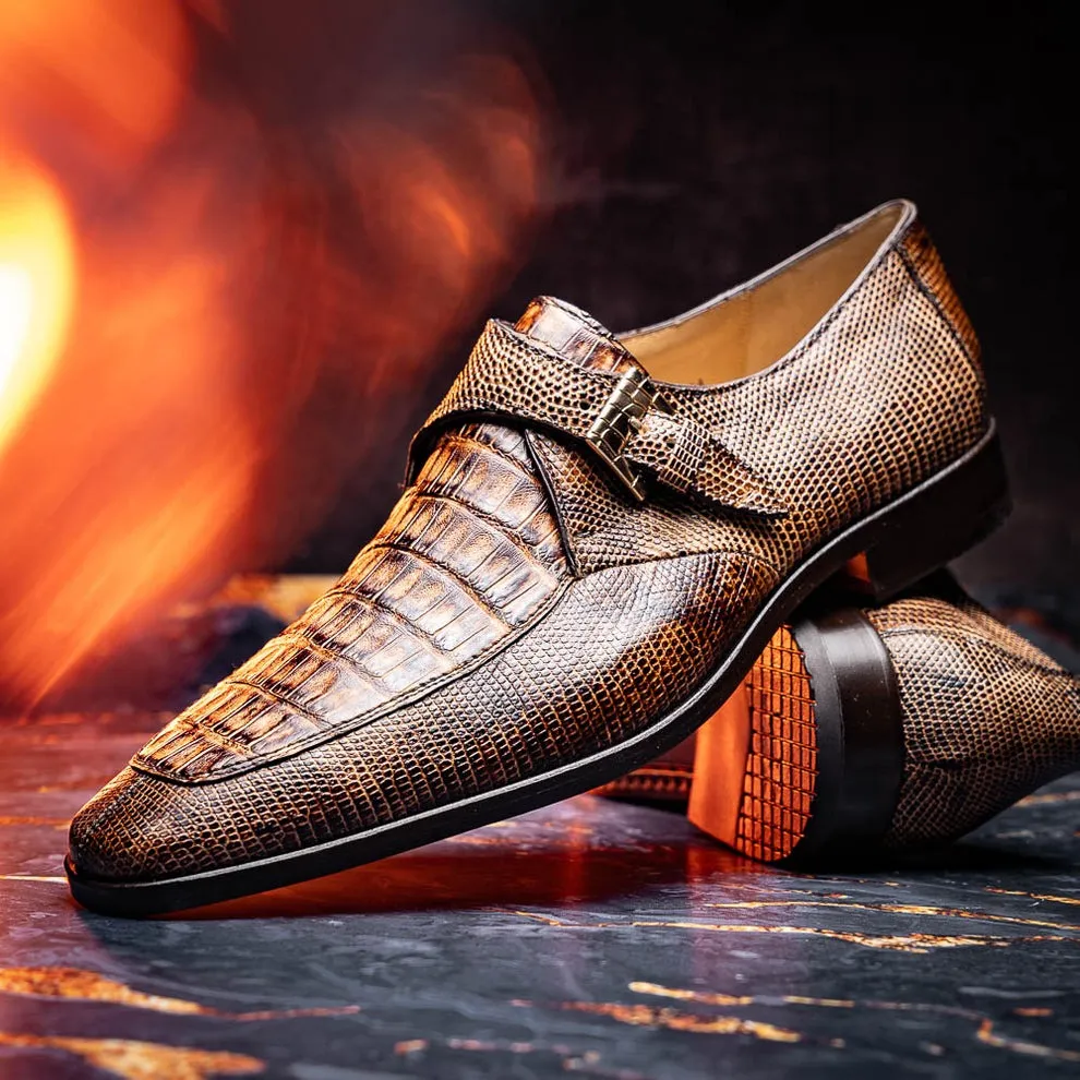Marco Di Milano Toluca Men's Shoes Exotic Lizard / Crocodile Single Monk-Strap Loafers (MDM1126)