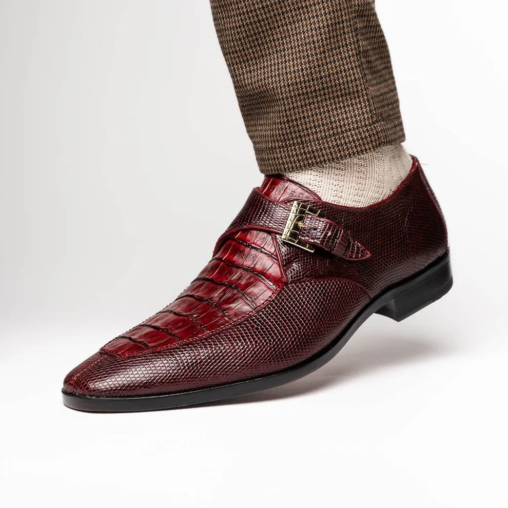 Marco Di Milano Toluca Men's Shoes Exotic Lizard / Crocodile Single Monk-Strap Loafers (MDM1126)