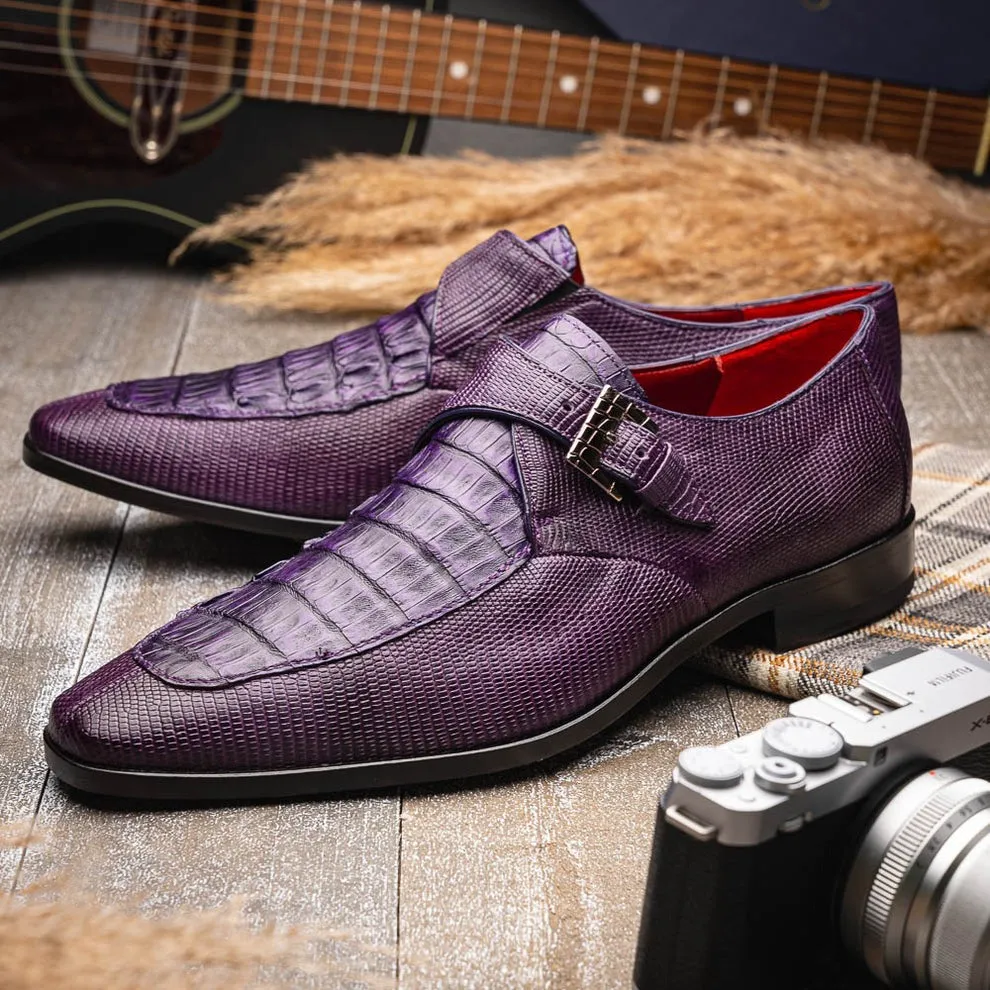Marco Di Milano Toluca Men's Shoes Exotic Lizard / Crocodile Single Monk-Strap Loafers (MDM1126)