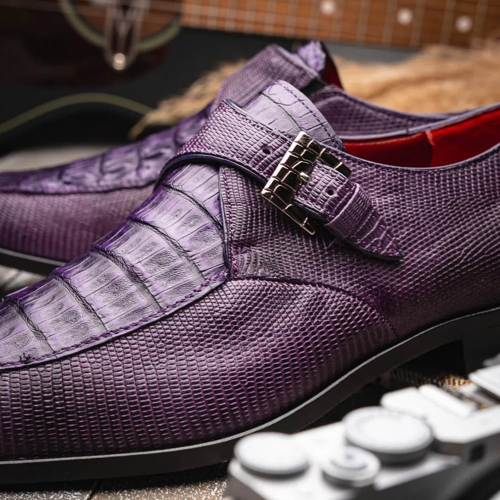 Marco Di Milano Toluca Men's Shoes Exotic Lizard / Crocodile Single Monk-Strap Loafers (MDM1126)