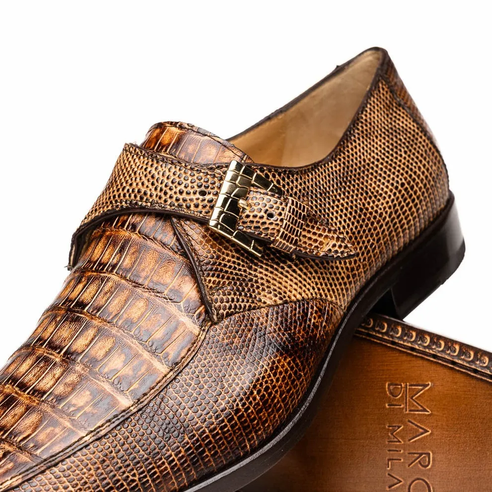 Marco Di Milano Toluca Men's Shoes Exotic Lizard / Crocodile Single Monk-Strap Loafers (MDM1126)