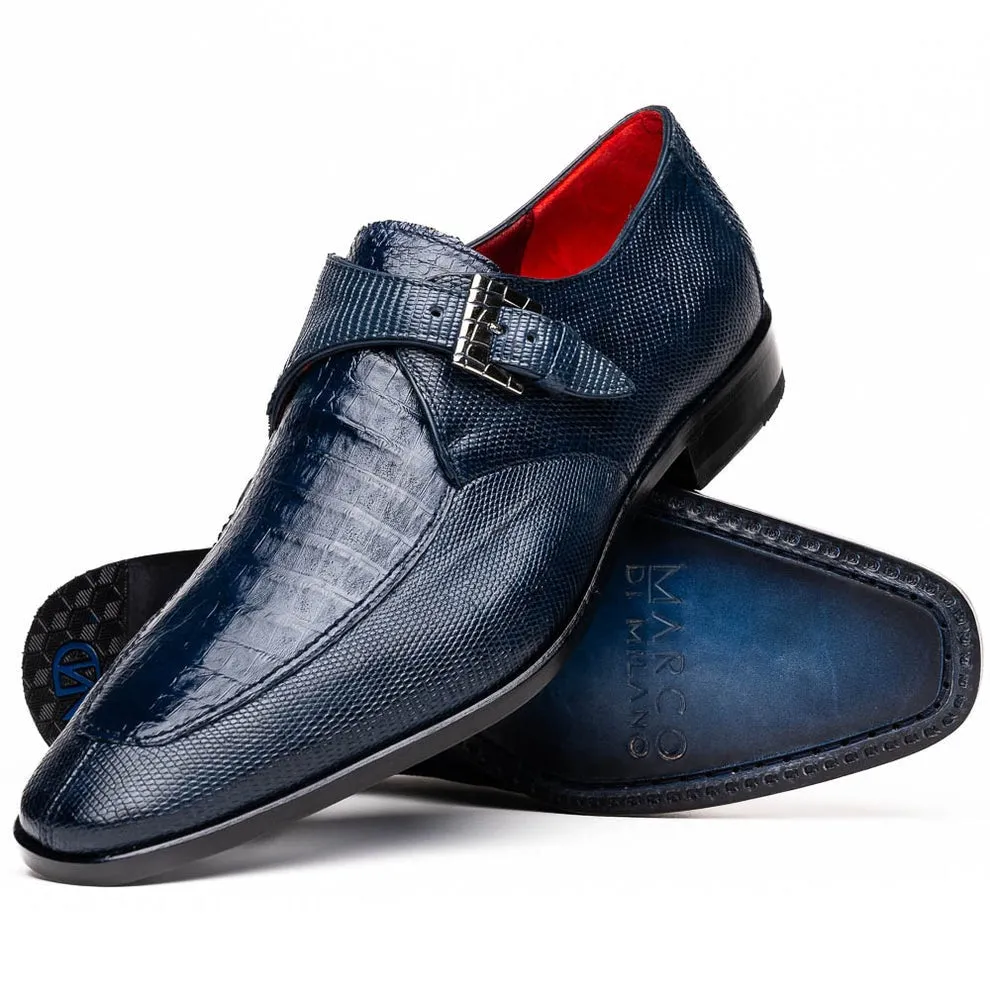 Marco Di Milano Toluca Men's Shoes Exotic Lizard / Crocodile Single Monk-Strap Loafers (MDM1126)
