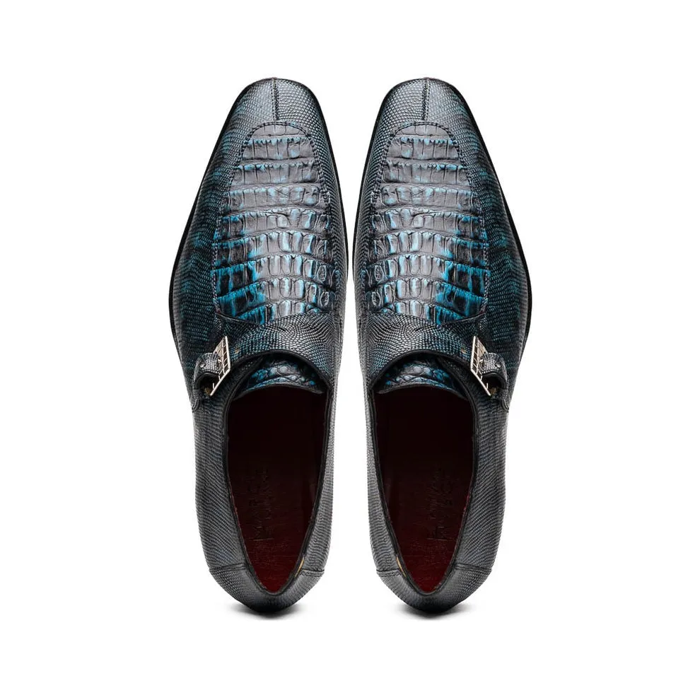 Marco Di Milano Toluca Men's Shoes Exotic Lizard / Crocodile Single Monk-Strap Loafers (MDM1126)