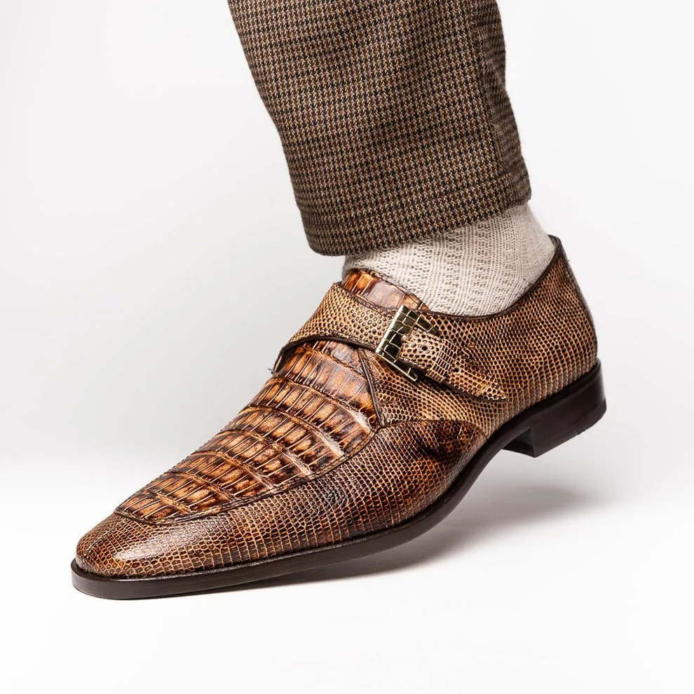 Marco Di Milano Toluca Men's Shoes Exotic Lizard / Crocodile Single Monk-Strap Loafers (MDM1126)
