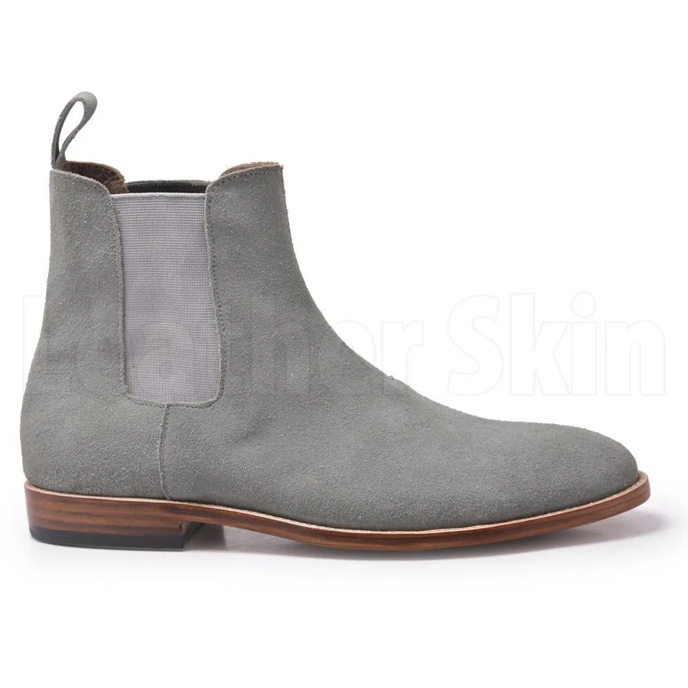 Men Grey Chelsea Suede Leather Boots