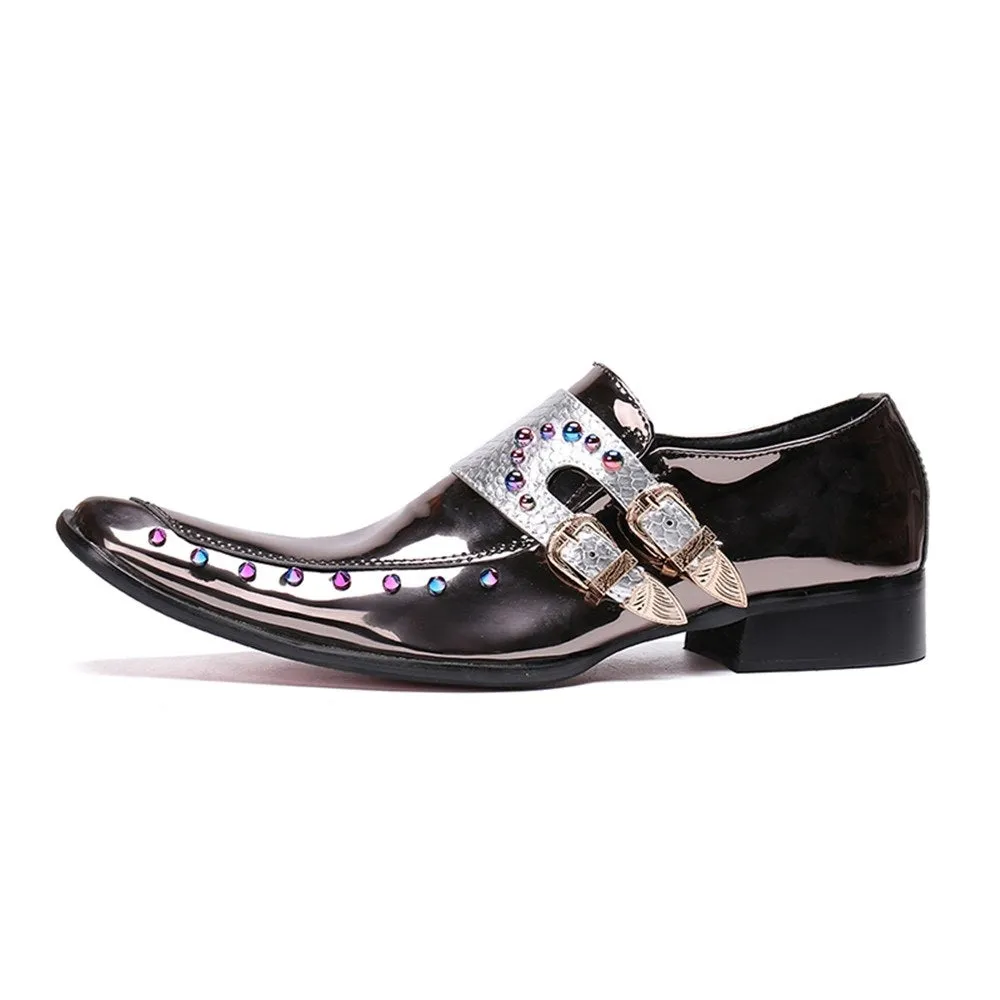 Men Patent Slip On Monk Strap Oxford Shoes
