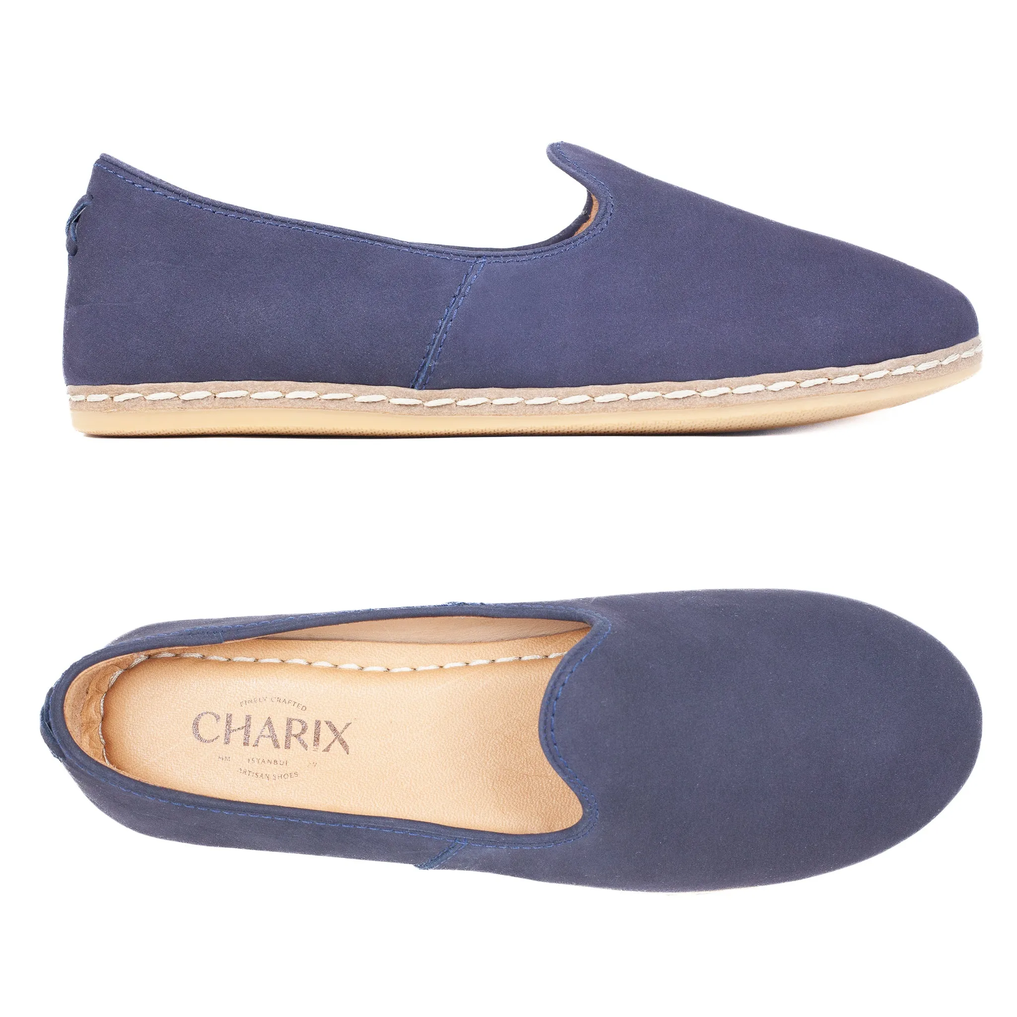 Navy Nubuck Slip Ons for Men