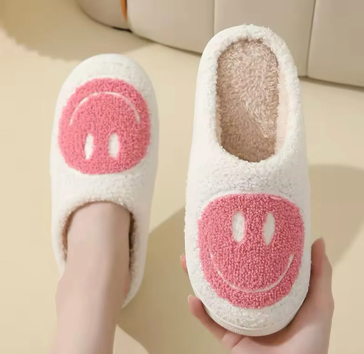 Plush Happy Face Slippers