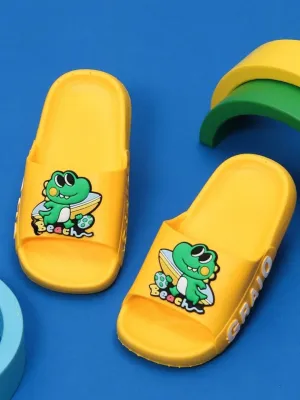 Sunny Yellow Beach Sliders with Fun Frog Design for Boys