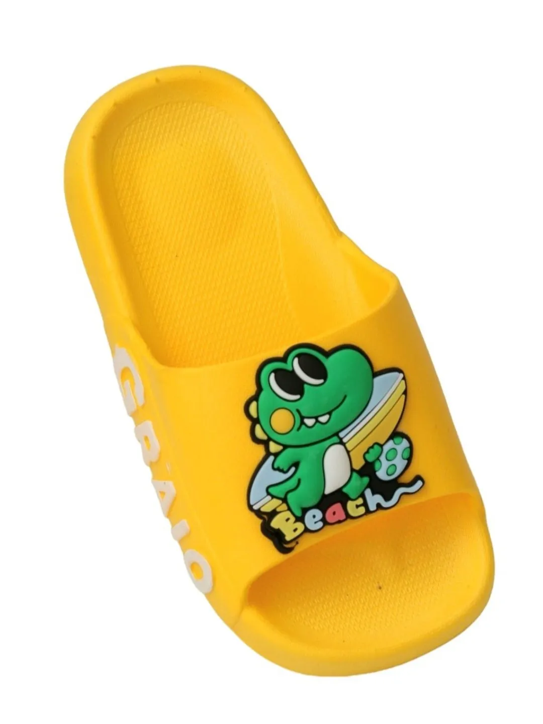 Sunny Yellow Beach Sliders with Fun Frog Design for Boys