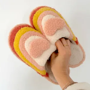 Vibrant Plush Rainbow Slippers