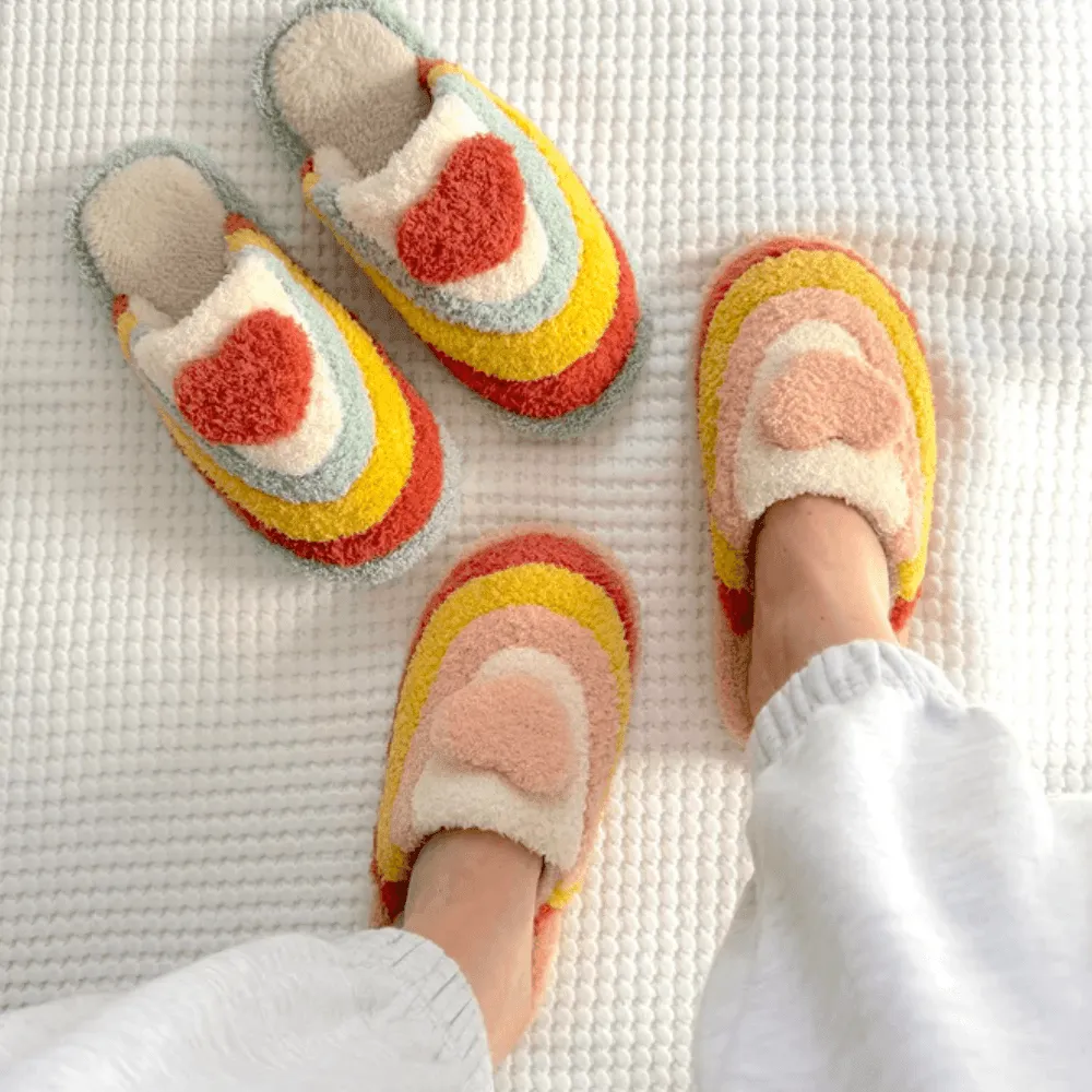 Vibrant Plush Rainbow Slippers