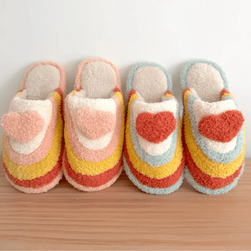 Vibrant Plush Rainbow Slippers