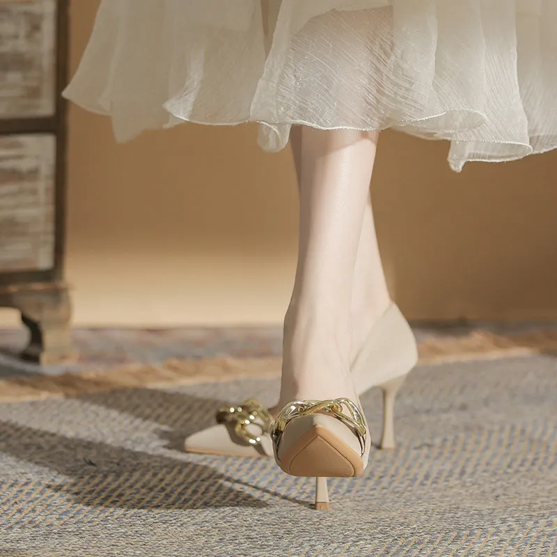 Women Fashion Metal Chain Soft Comfort Pumps